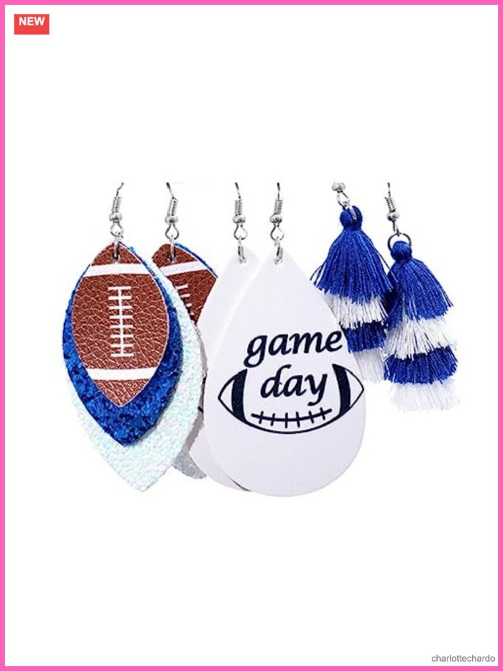 Layered Football Tassel Leather Dangle Earrings Set for Women Sports Jewelry